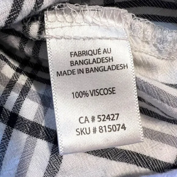 mySTYL Womens Shirt Top Plaid Button Up Long Sleeve Black White Pullover Large - Picture 8 of 9